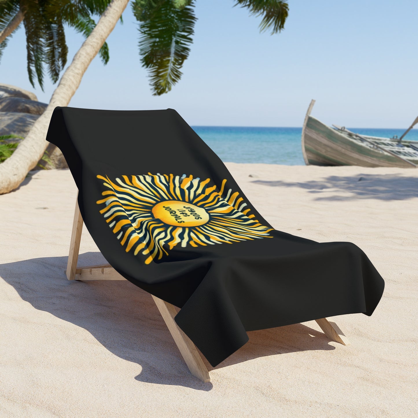 Radiant Sun – Black Beach Towel 36x72 | Joyous Life Journals