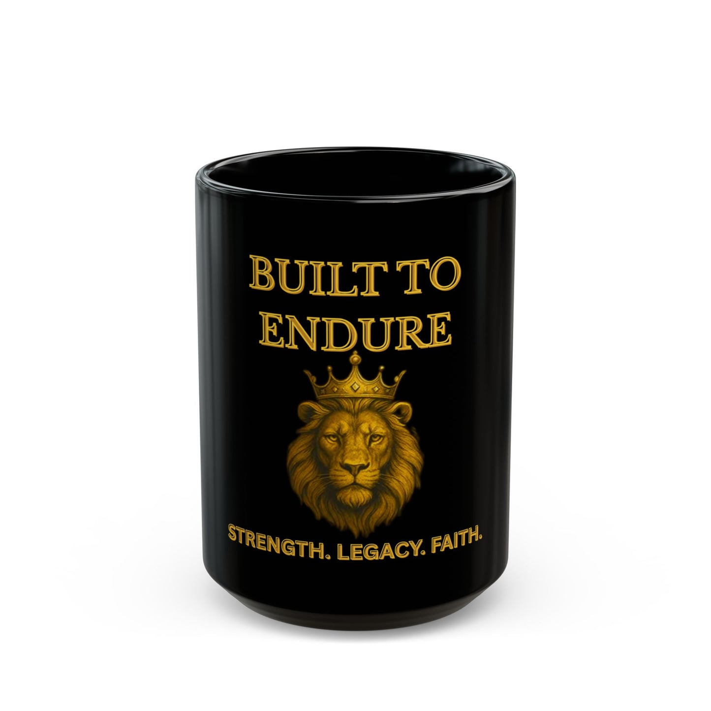Built to Endure – Inspirational Black Mug with Lion Design | Joyous Life Journals