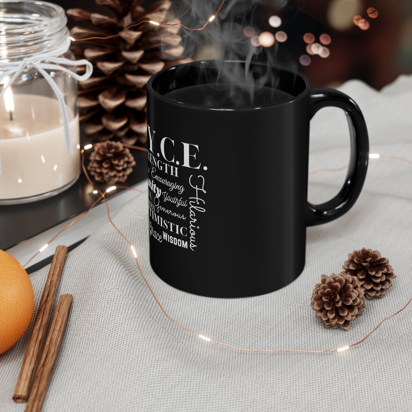 J.O.Y.C.E. Black Ceramic Mug – 11oz | Legacy of Joy & Empowerment | Joyous Life Journals