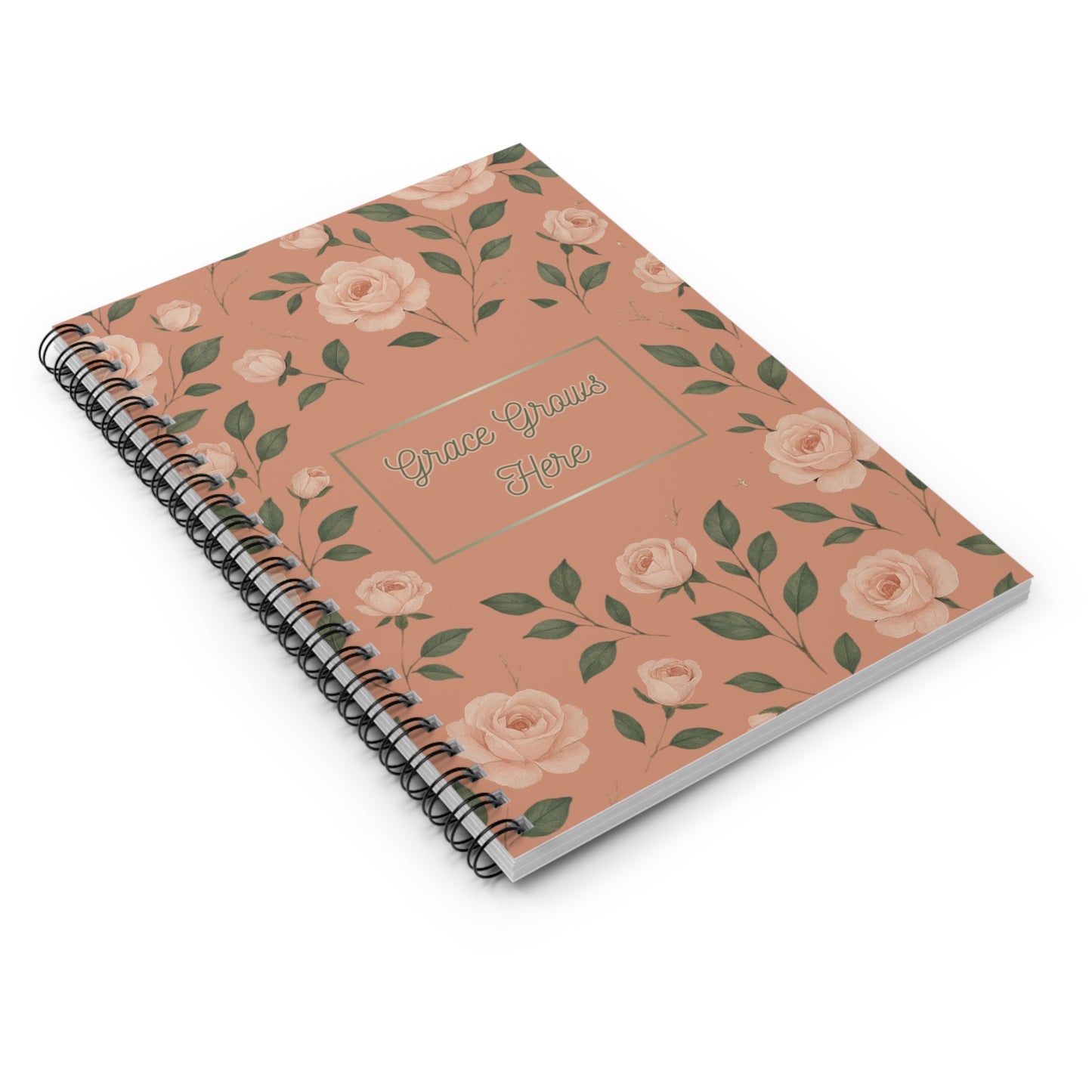 Grace Grows Here Spiral Journal – Peach Floral Notebook for Prayer, Healing & Daily Devotionals