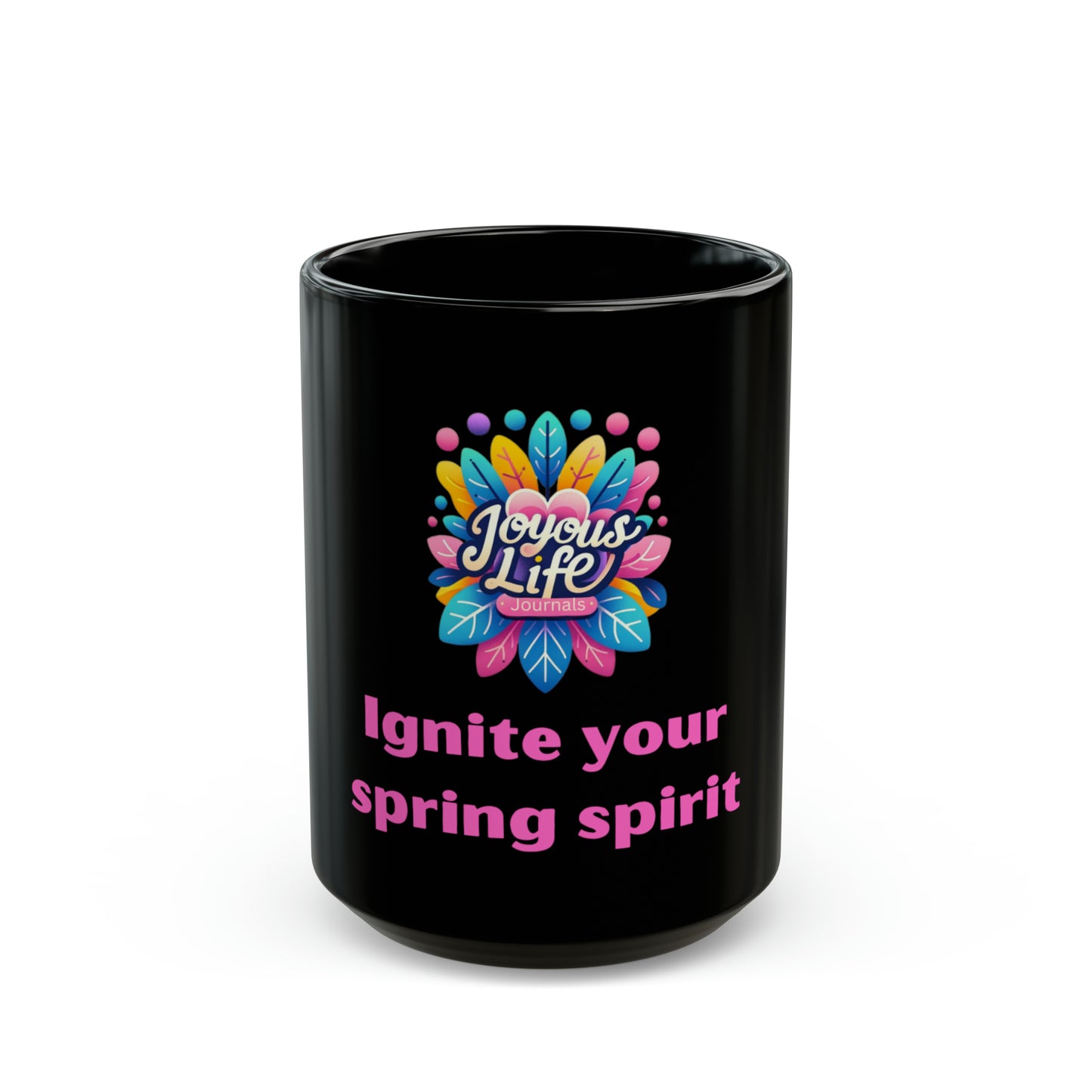 Ignite Your Spring Spirit: The Vibrant 15oz Black Ceramic Mug, Joyous Life Journals