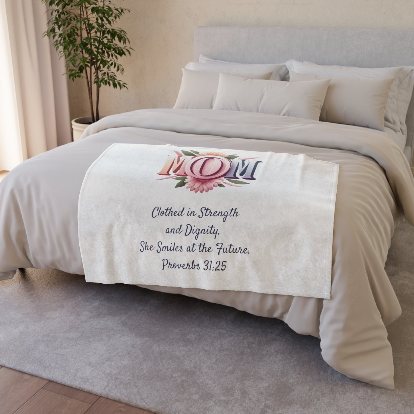 Strength & Dignity Fleece Blanket – Proverbs 31:25 | Inspirational Throw for Women | Rooted in Grace Collection