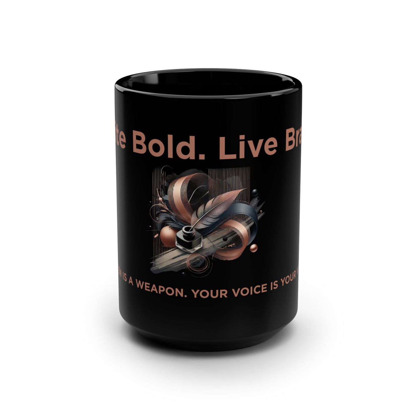Write Bold. Live Brave. Mug – Fearless Ink Edition | 11oz Black Christian Coffee Cup