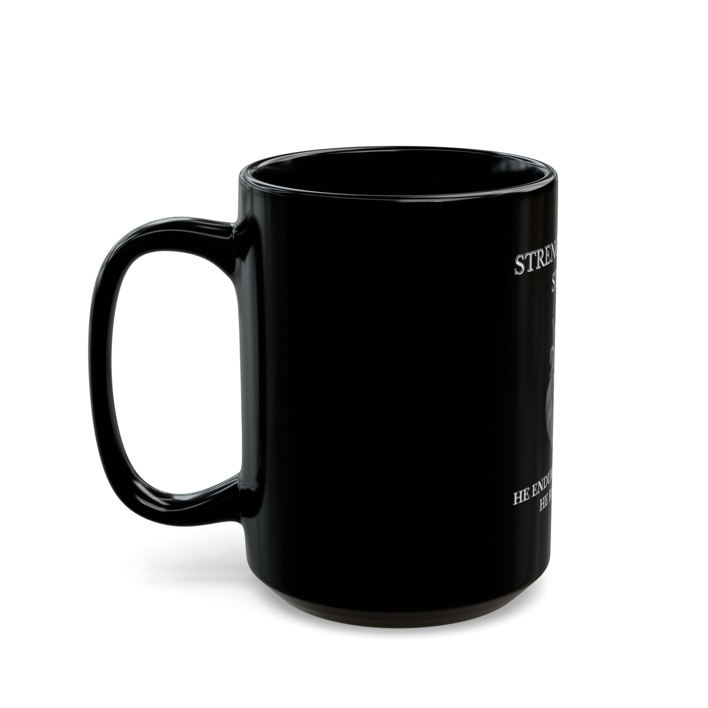 Strength in the Storm – Black Inspirational Mug (15oz) | Joyous Life Journals