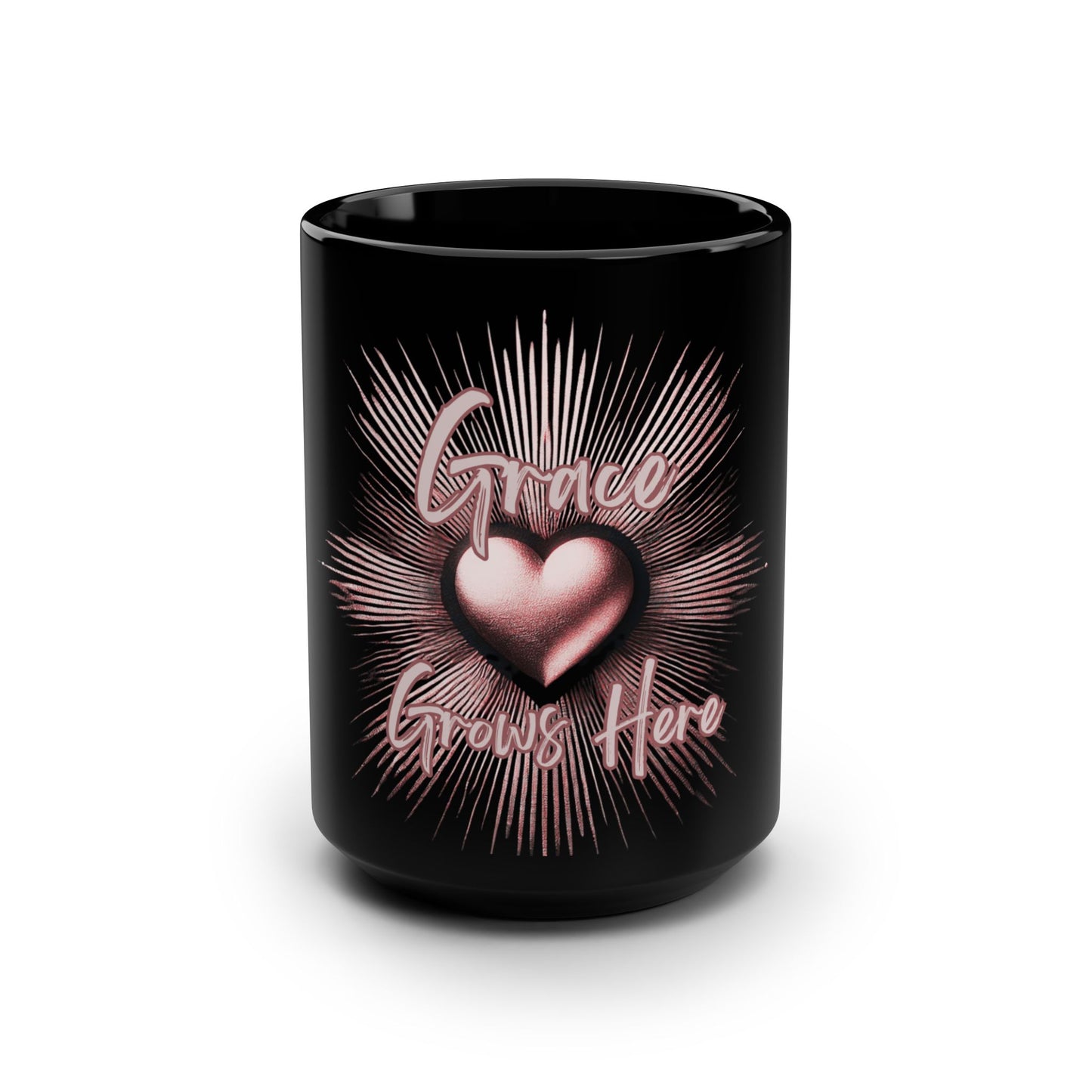 Grace Grows Here – 15oz Inspirational Black Mug | Love in Bloom Collection | Joyous Life Journals