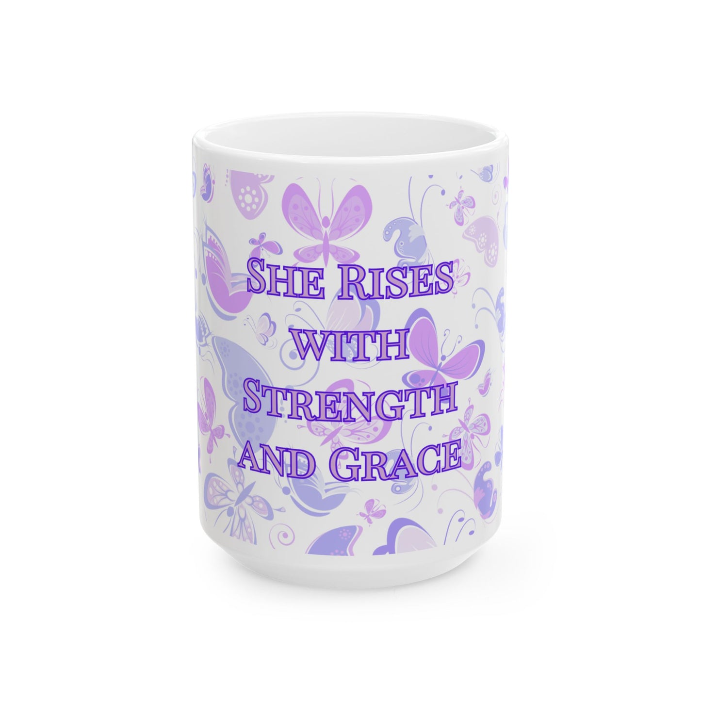 She Rises with Strength and Grace – 15oz Inspirational Butterfly Mug | Joyous Life Journals