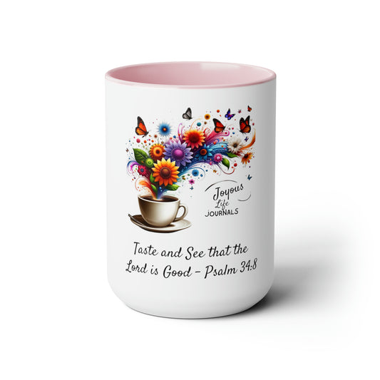 Savor the Goodness – Psalm 34:8 Ceramic Mug | Two-Tone 11oz | Rooted in Grace Collection