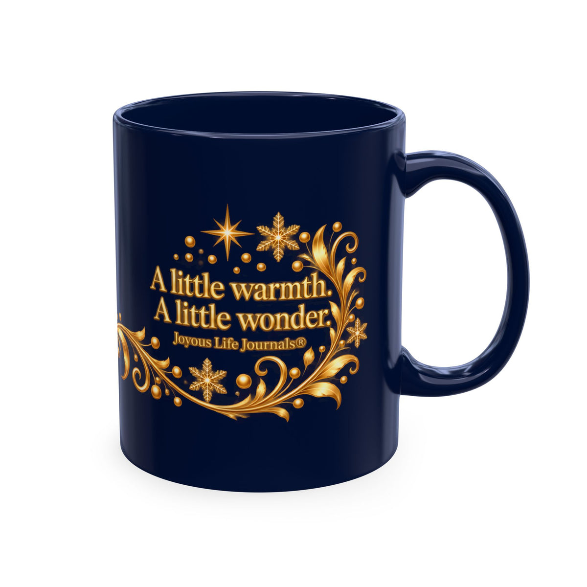 Golden Glow — Blue & Gold Holiday Mug, 11 oz