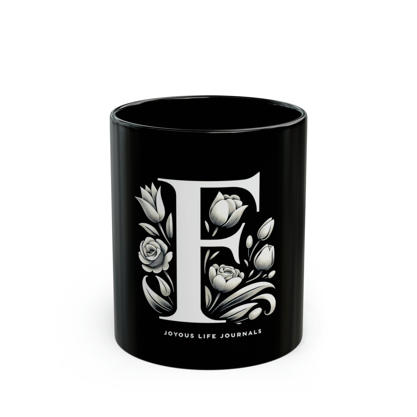 First Sip Finesse | F Monogram Black Mug