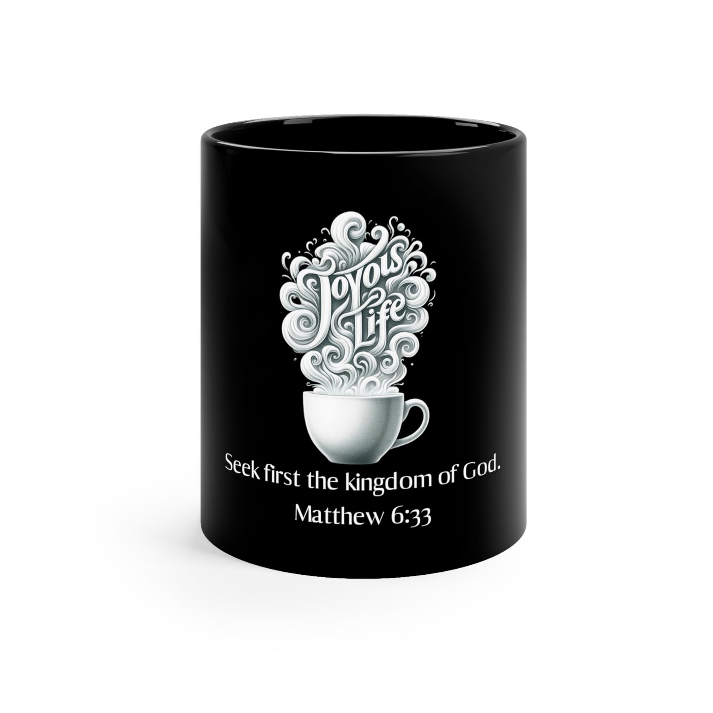 Kingdom Seeker – Matthew 6:33 Mug: Divine Guidance, 11oz Black Ceramic | Joyous Life Journals