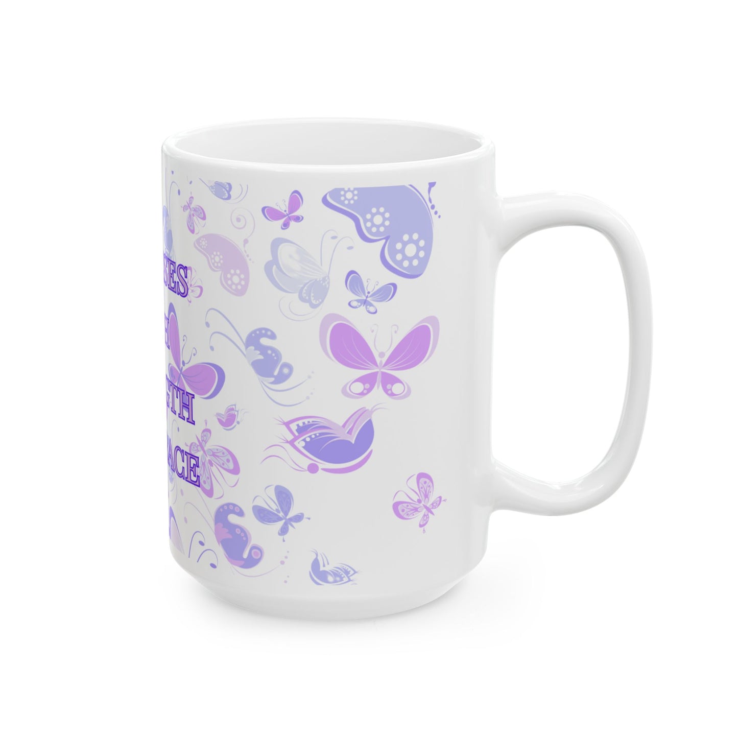 She Rises with Strength and Grace – 15oz Inspirational Butterfly Mug | Joyous Life Journals