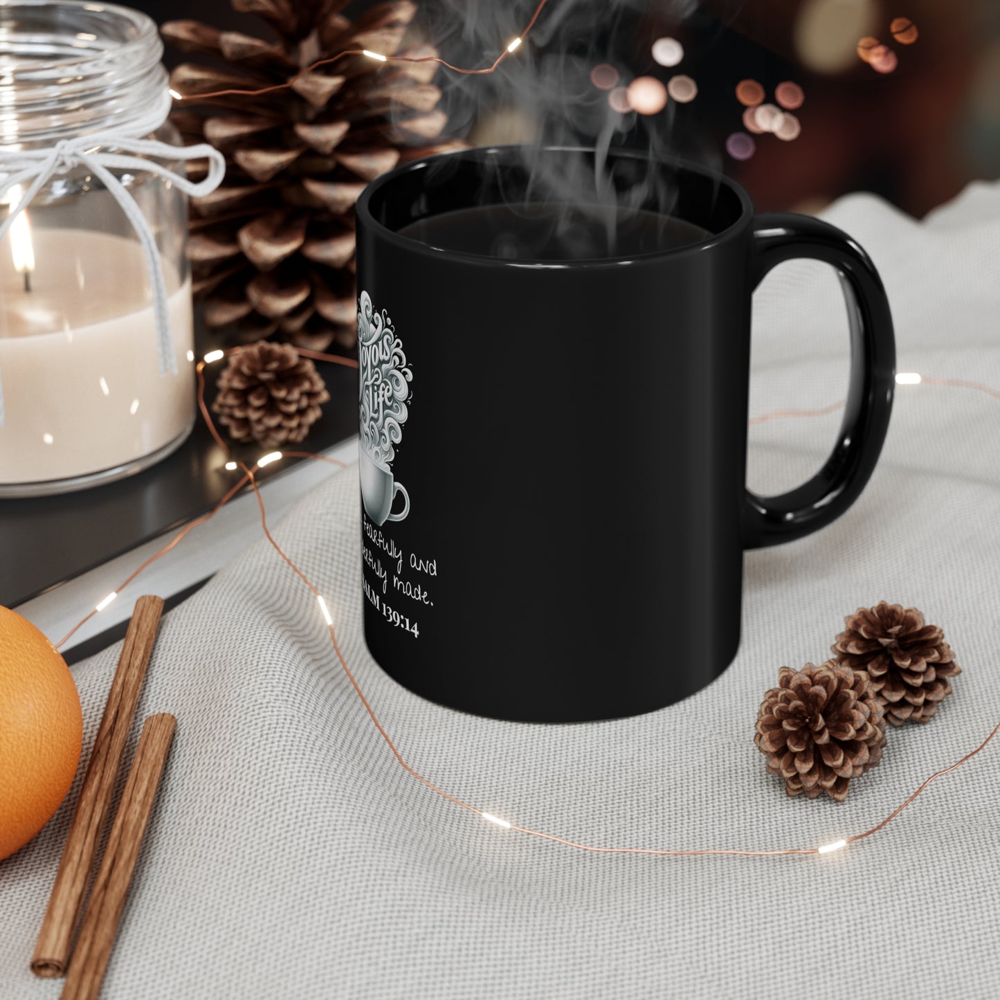 Psalm 139:14 Wonderfully Made Mug – Embrace Your Uniqueness, 11oz Black Ceramic | Joyous Life Journals