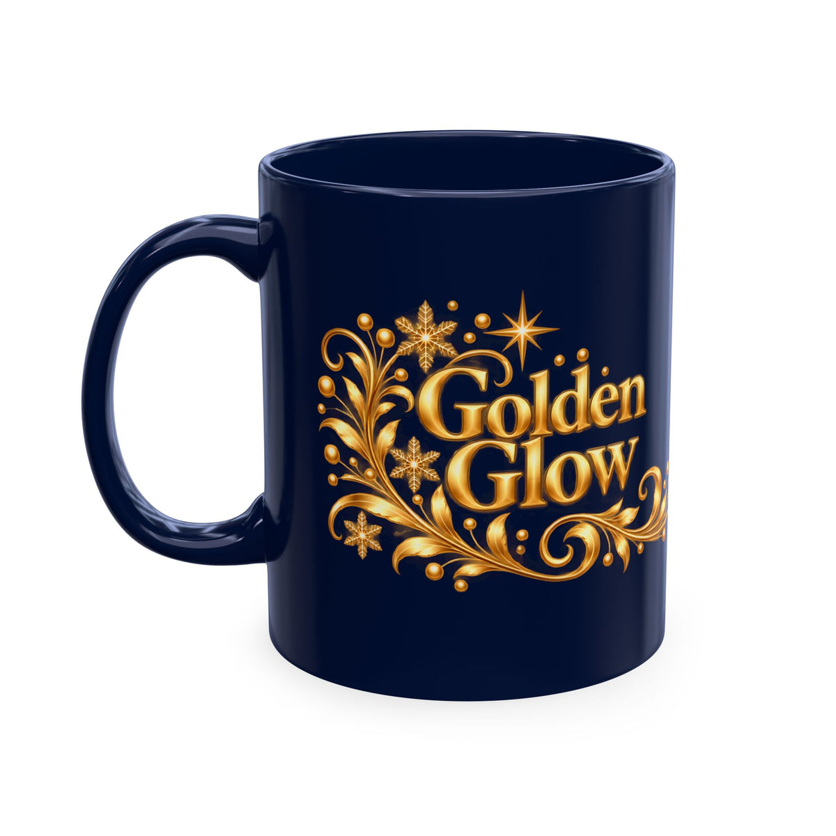 Golden Glow — Blue & Gold Holiday Mug, 11 oz
