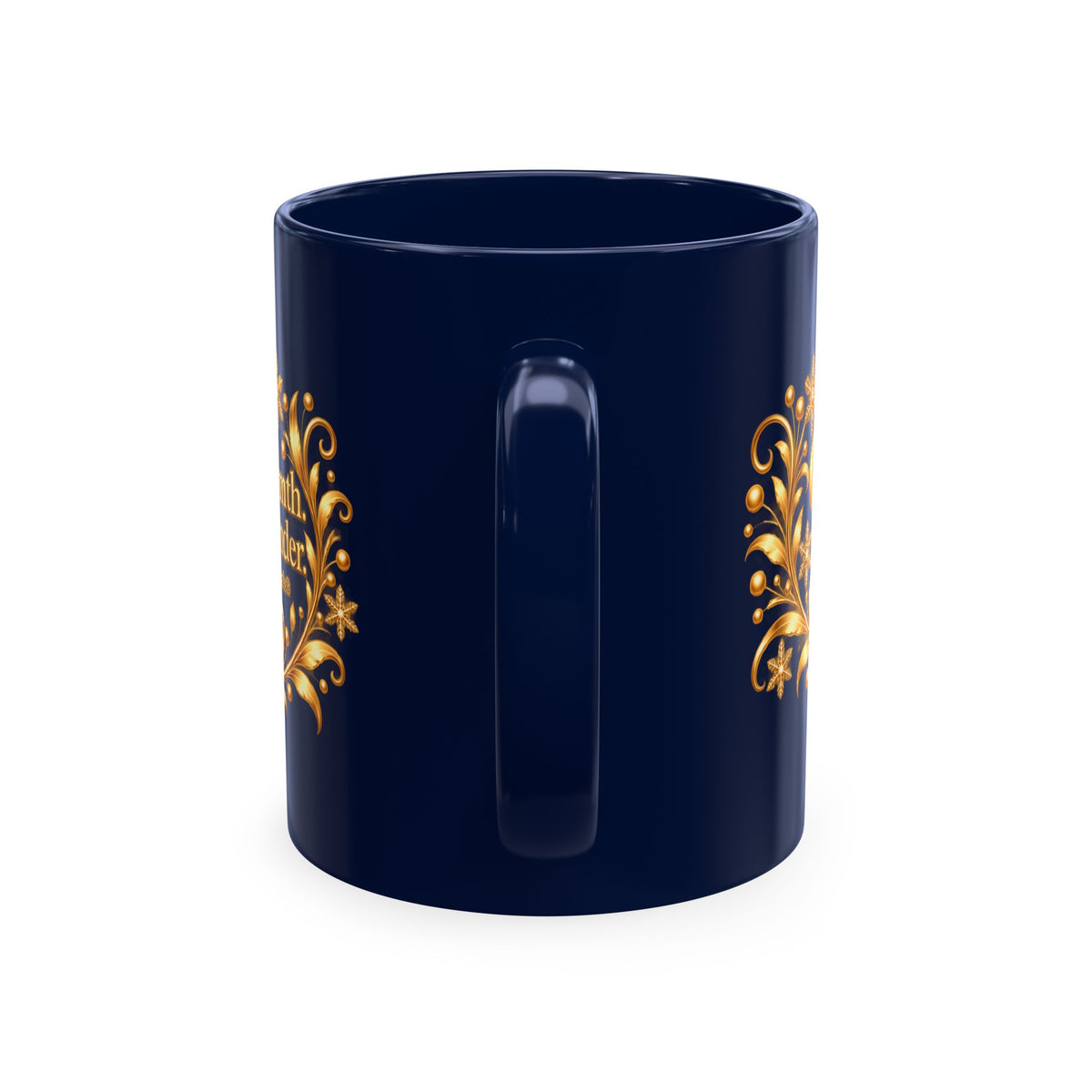 Golden Glow — Blue & Gold Holiday Mug, 11 oz