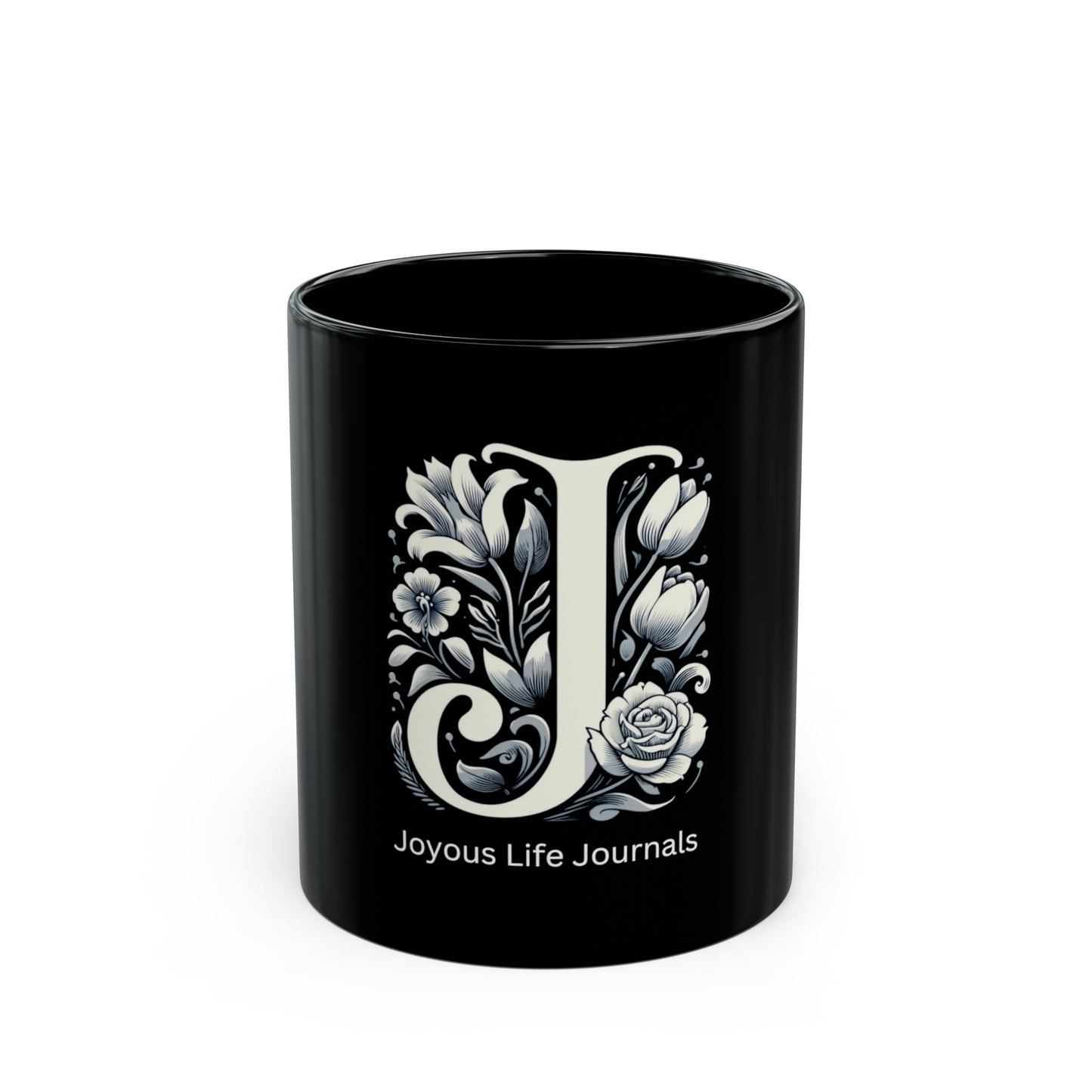 Java Joy – Classic 'J' Black Coffee Mug, 11oz | Joyous Life Journals