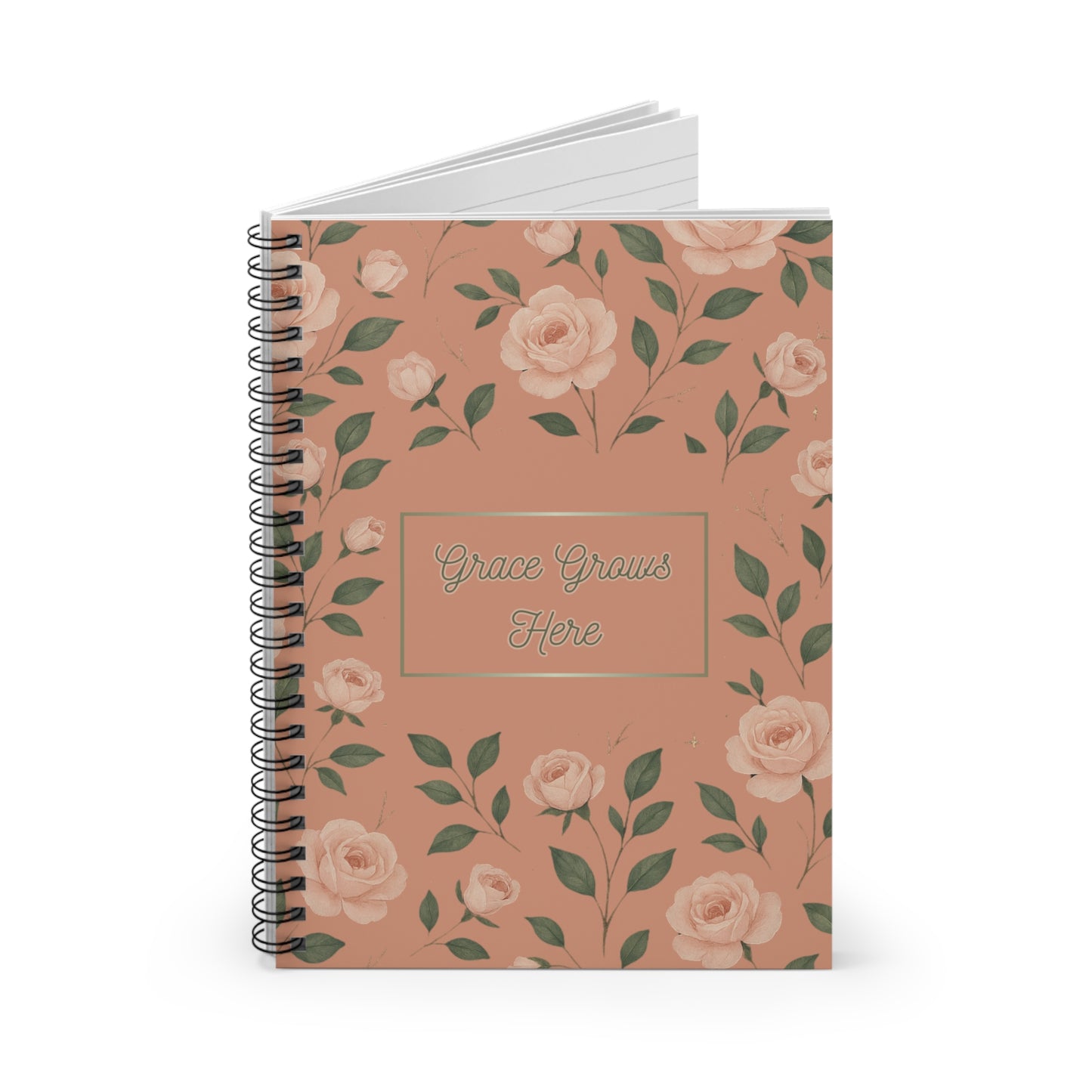 Grace Grows Here Spiral Journal – Peach Floral Notebook for Prayer, Healing & Daily Devotionals