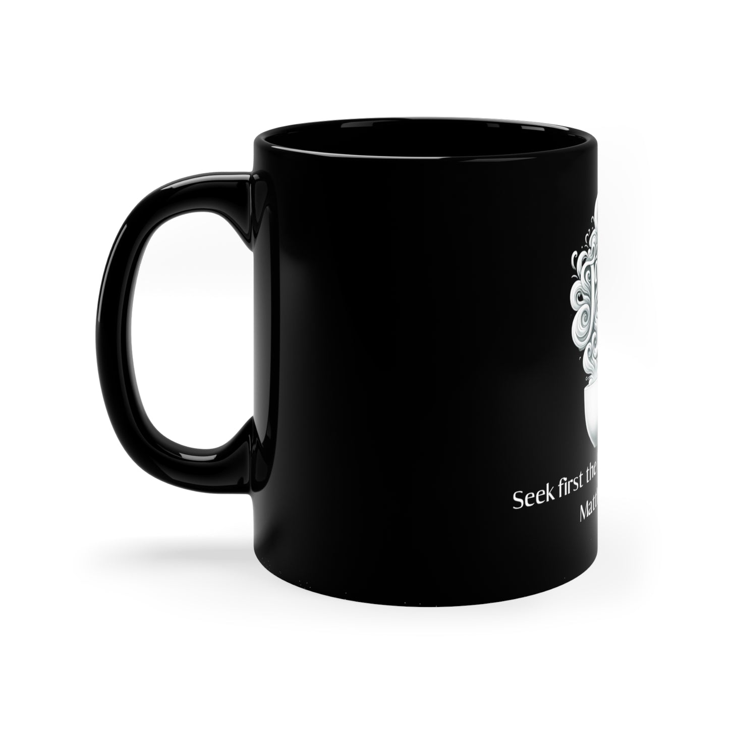 Kingdom Seeker – Matthew 6:33 Mug: Divine Guidance, 11oz Black Ceramic | Joyous Life Journals