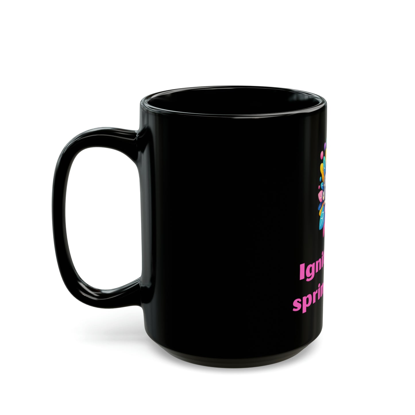 Ignite Your Spring Spirit: The Vibrant 15oz Black Ceramic Mug, Joyous Life Journals