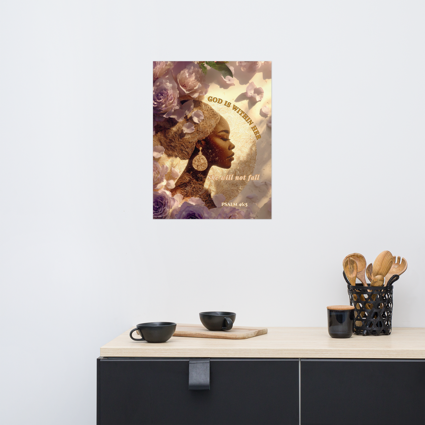 Psalm 46:5 Wall Art – “God Is Within Her” Feminine Luxury Print | Christian Home Décor for Women of Faith
