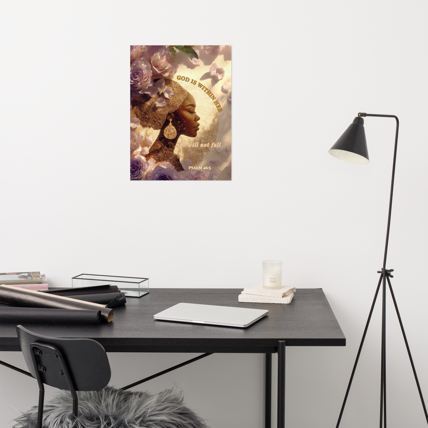Psalm 46:5 Wall Art – “God Is Within Her” Feminine Luxury Print | Christian Home Décor for Women of Faith