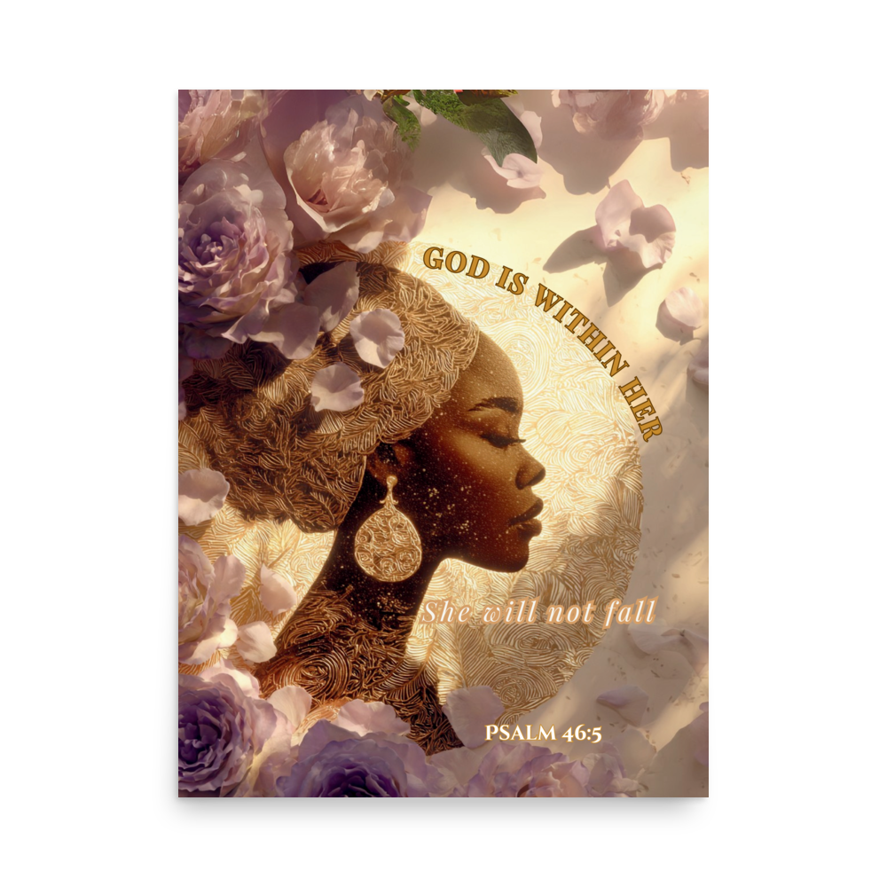 Psalm 46:5 Wall Art – “God Is Within Her” Feminine Luxury Print | Christian Home Décor for Women of Faith