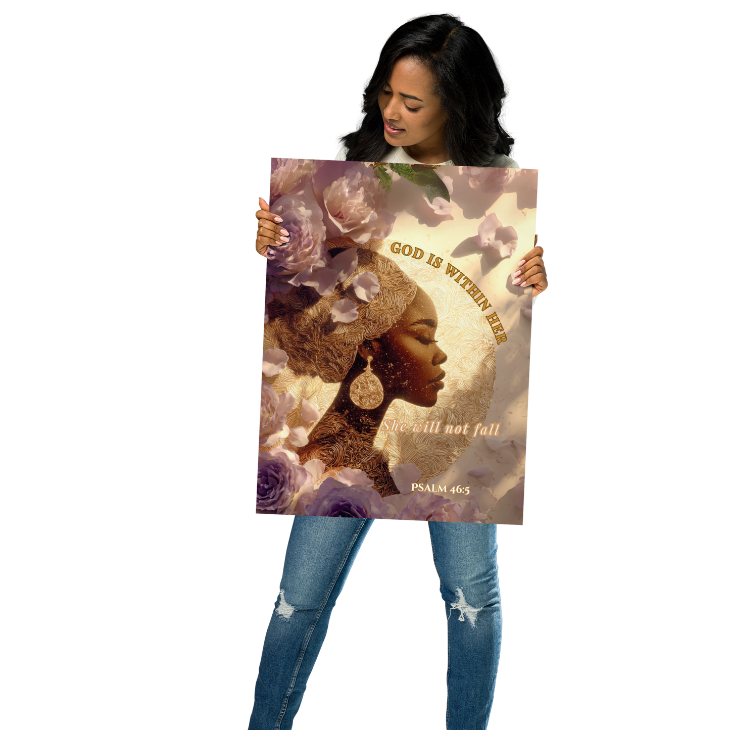 Psalm 46:5 Wall Art – “God Is Within Her” Feminine Luxury Print | Christian Home Décor for Women of Faith