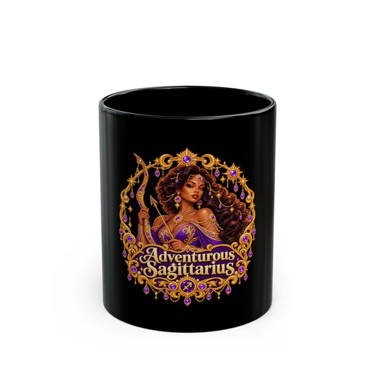 Adventurous Sagittarius Black Mug | Celestial Elegance Collection