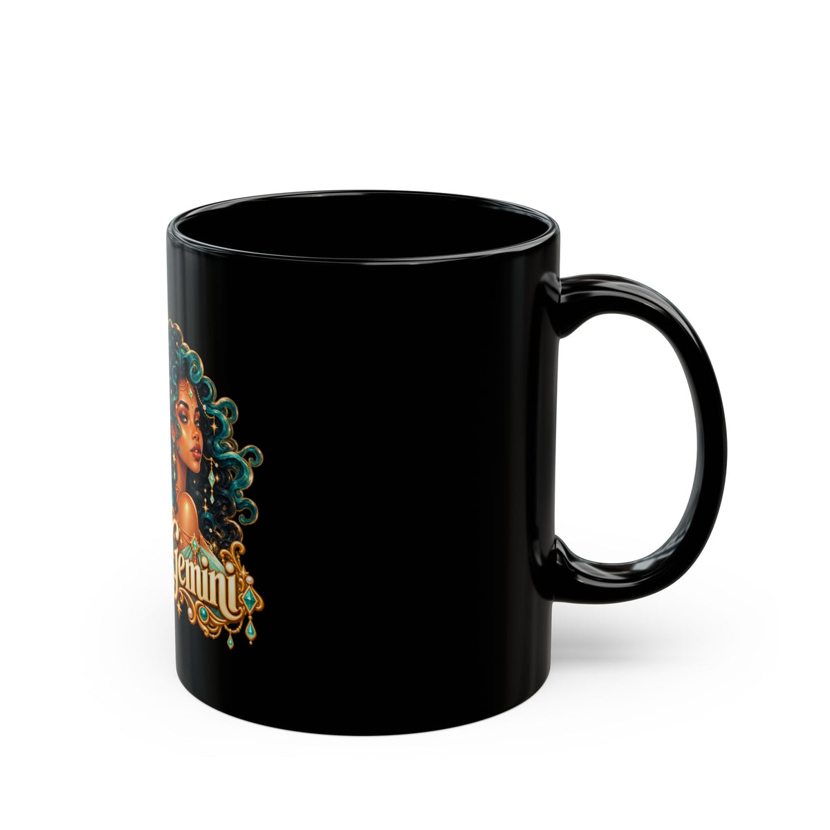 Curious Gemini Black Mug | Celestial Elegance Collection