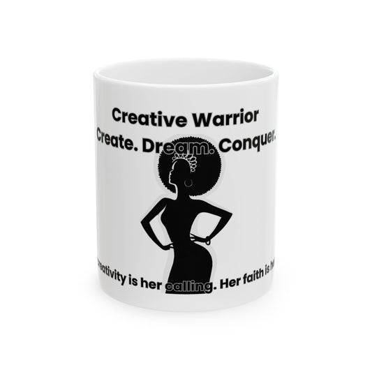 Creative Warrior Mug | White Christian Artist Coffee Cup for Women, 11oz