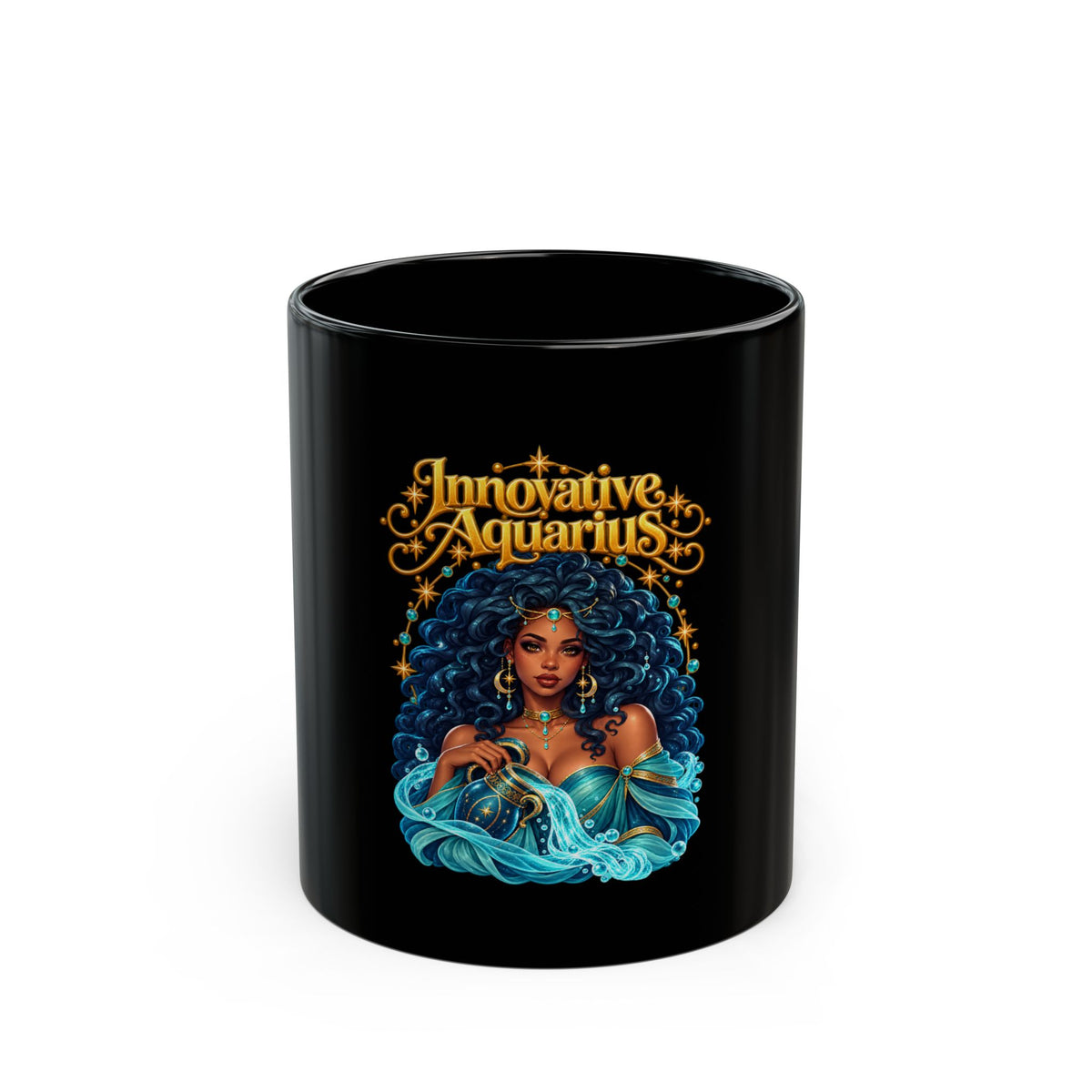 Innovative Aquarius Black Mug | Celestial Elegance Collection