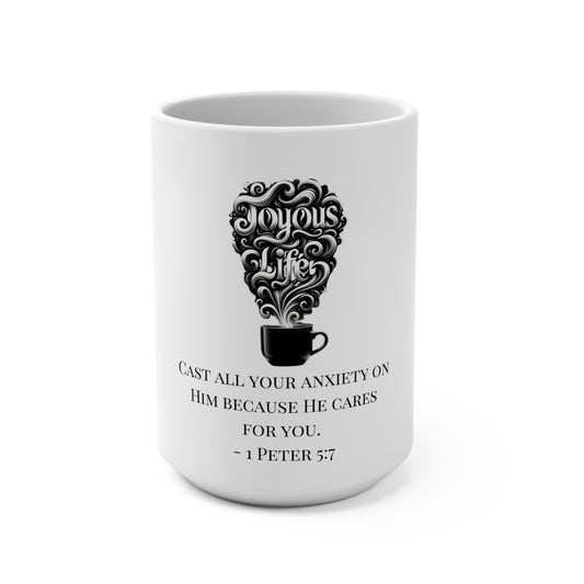 Anxiety Surrendered – 1 Peter 5:7 Scripture Mug, 15 oz | Joyous Life Journals®