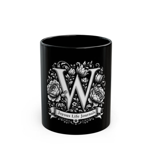 Warmth Wave: Monogram W 11oz Black Coffee Mug, Joyous Life Journals