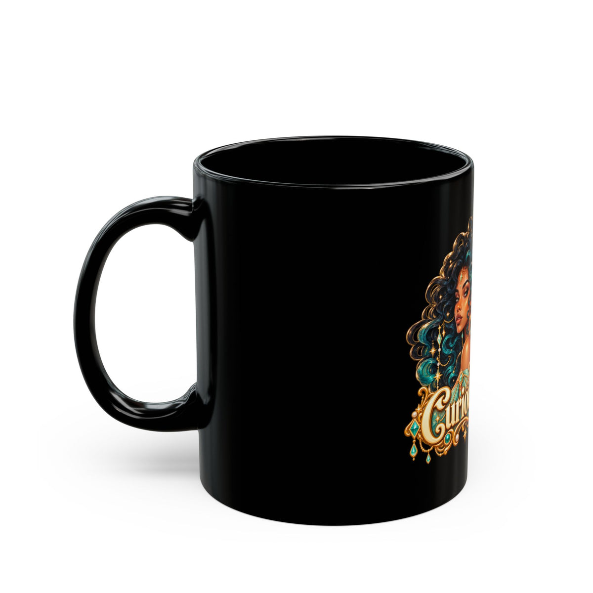 Curious Gemini Black Mug | Celestial Elegance Collection