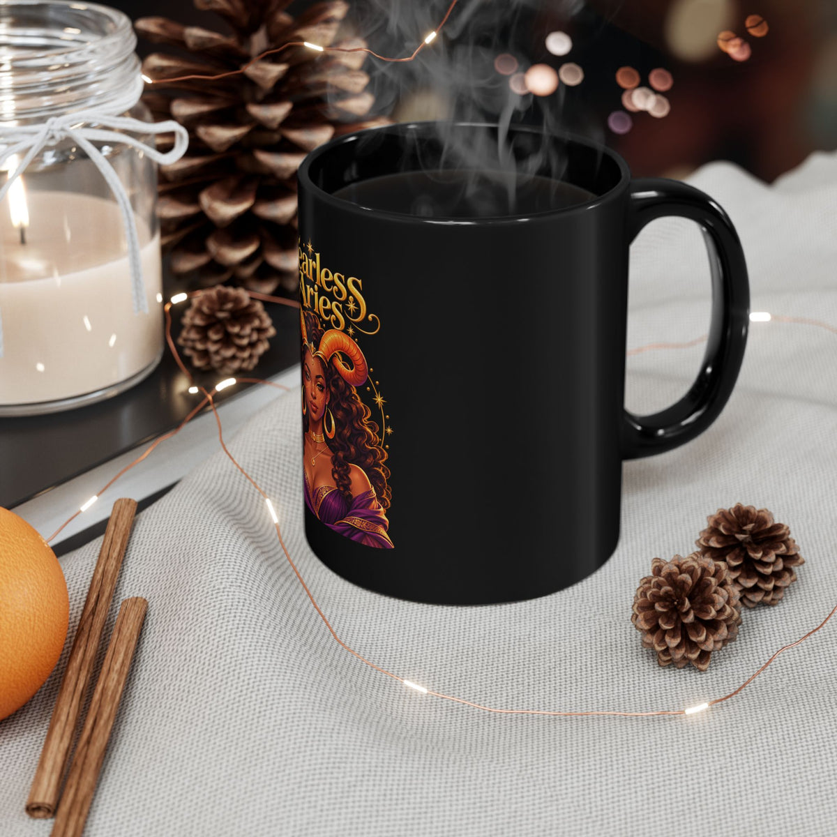 Fearless Aries Black Mug, 11 oz | Celestial Elegance Collection