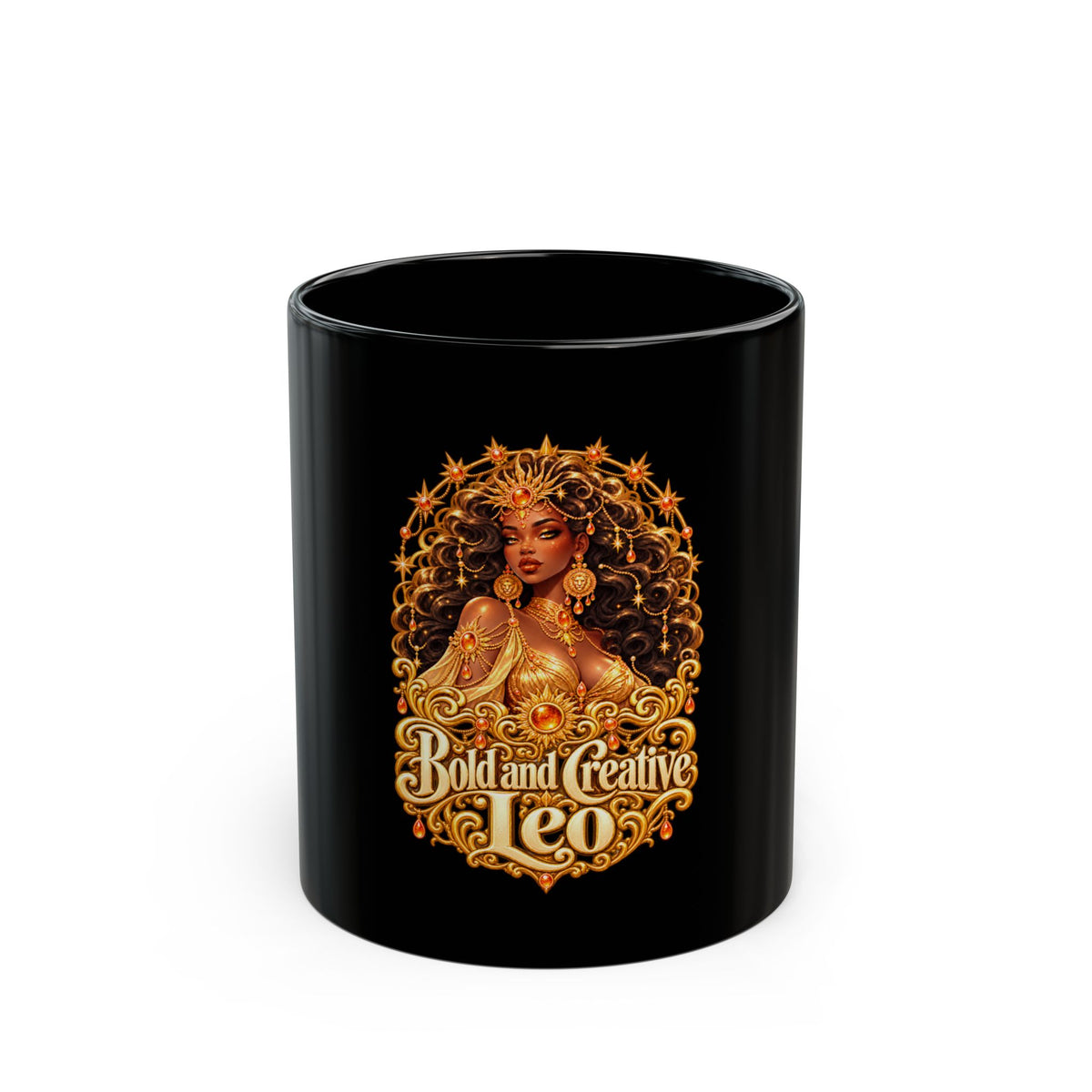Bold and Creative Leo Black Mug | Celestial Elegance Collection