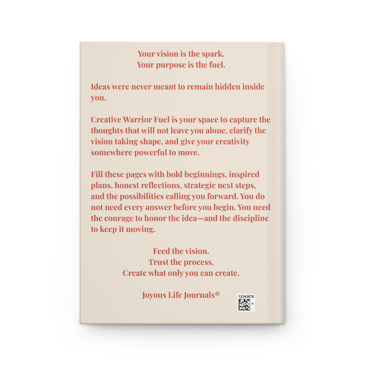 Back cover of Creative Warrior Fuel vision and purpose journal by Joyous Life Journals