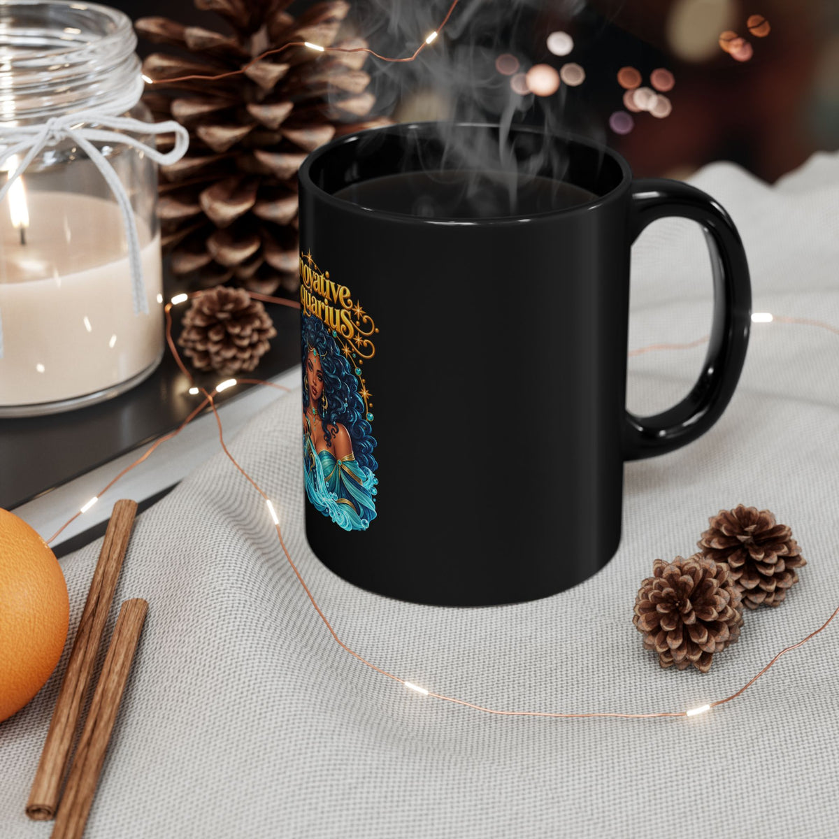 Innovative Aquarius Black Mug | Celestial Elegance Collection