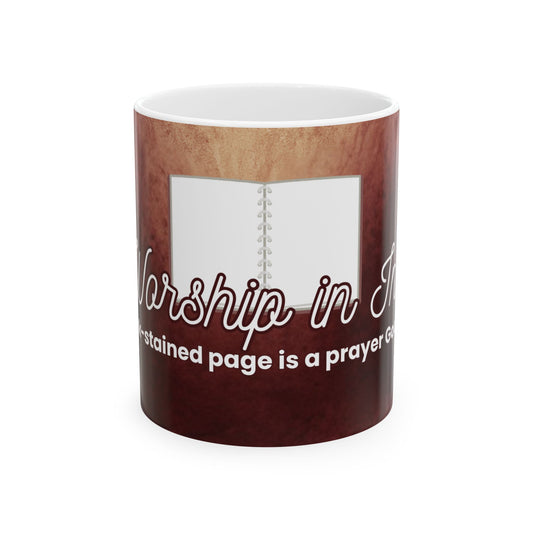 Worship in Ink Mug – Ink-Stained Prayers | Faith-Based 11oz Christian Journal Mug