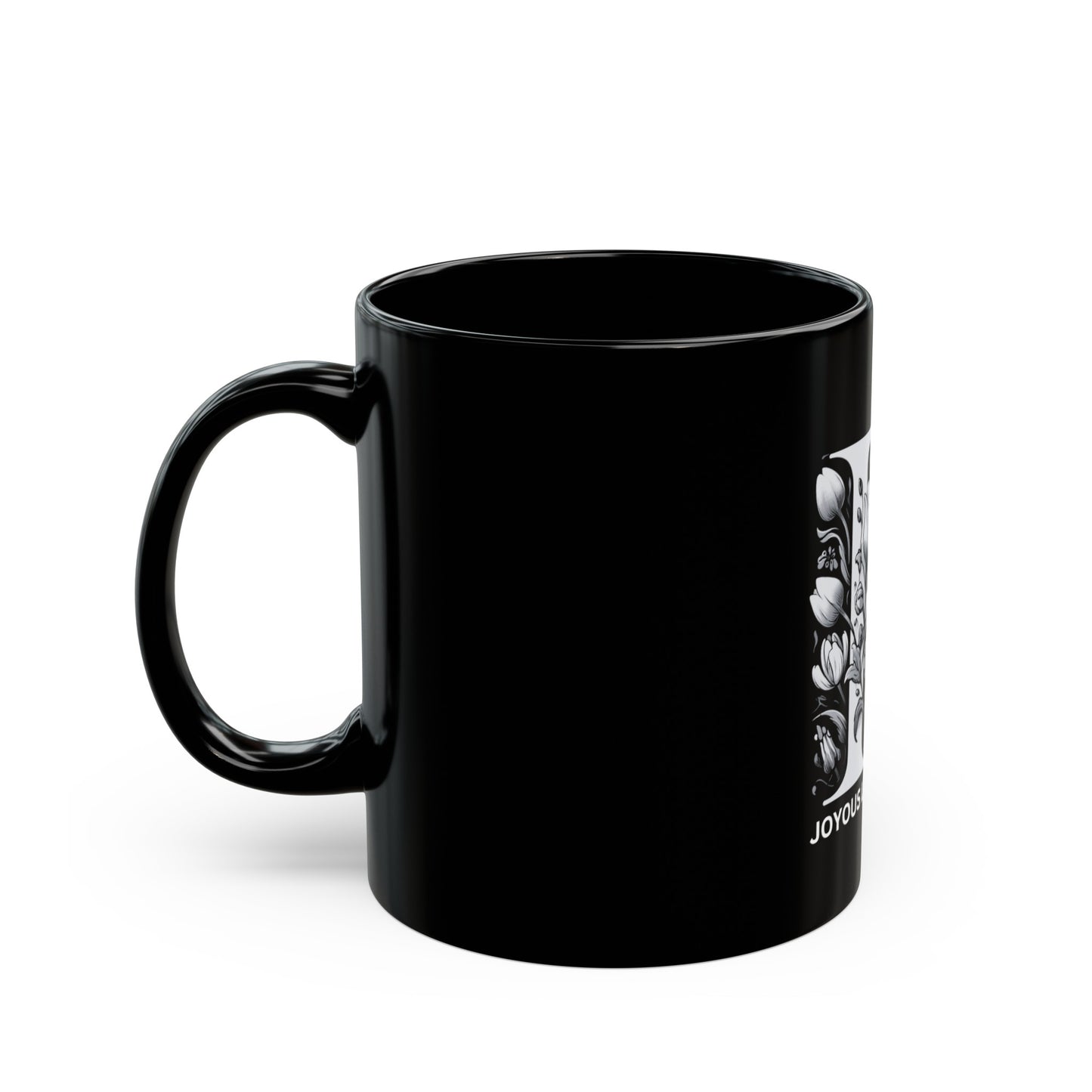 Radiant Ritual – Monogram R 11oz Black Coffee Mug | Joyous Life Journals