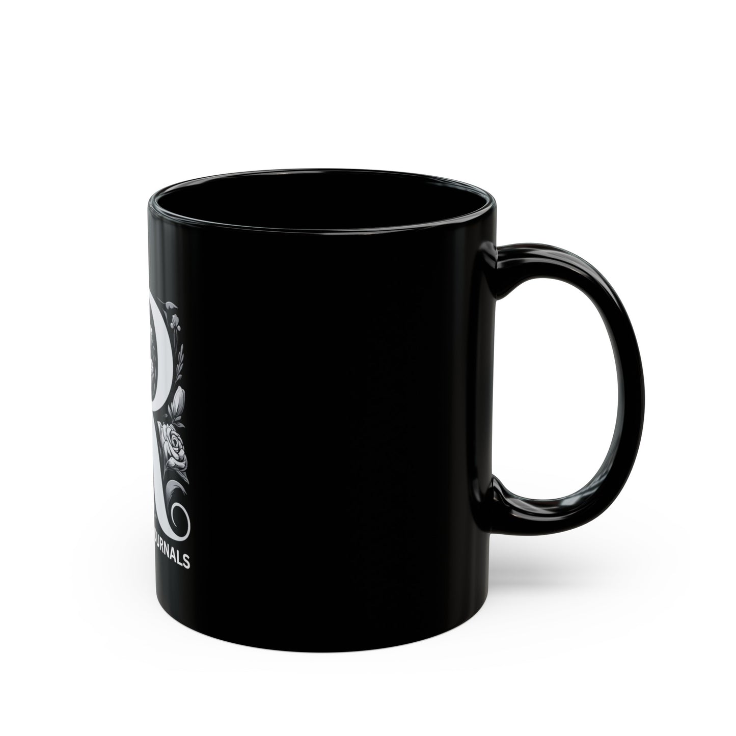 Radiant Ritual – Monogram R 11oz Black Coffee Mug | Joyous Life Journals