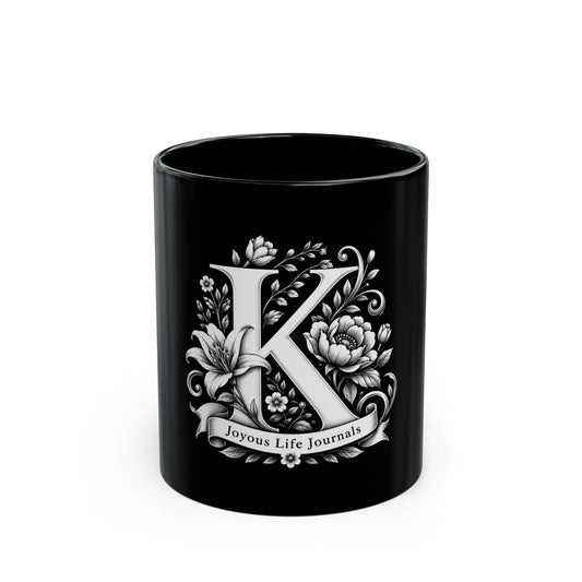 Kosmic Kaffeine | K Monogram Black Mug