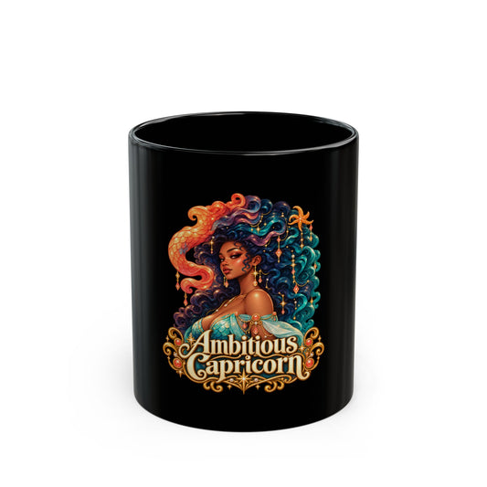Ambitious Capricorn Black Mug | Celestial Elegance Collection | Joyous Life Journals®