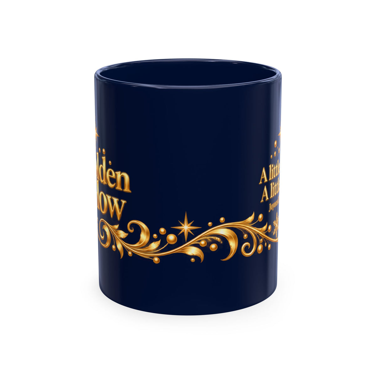 Golden Glow — Blue & Gold Holiday Mug, 11 oz