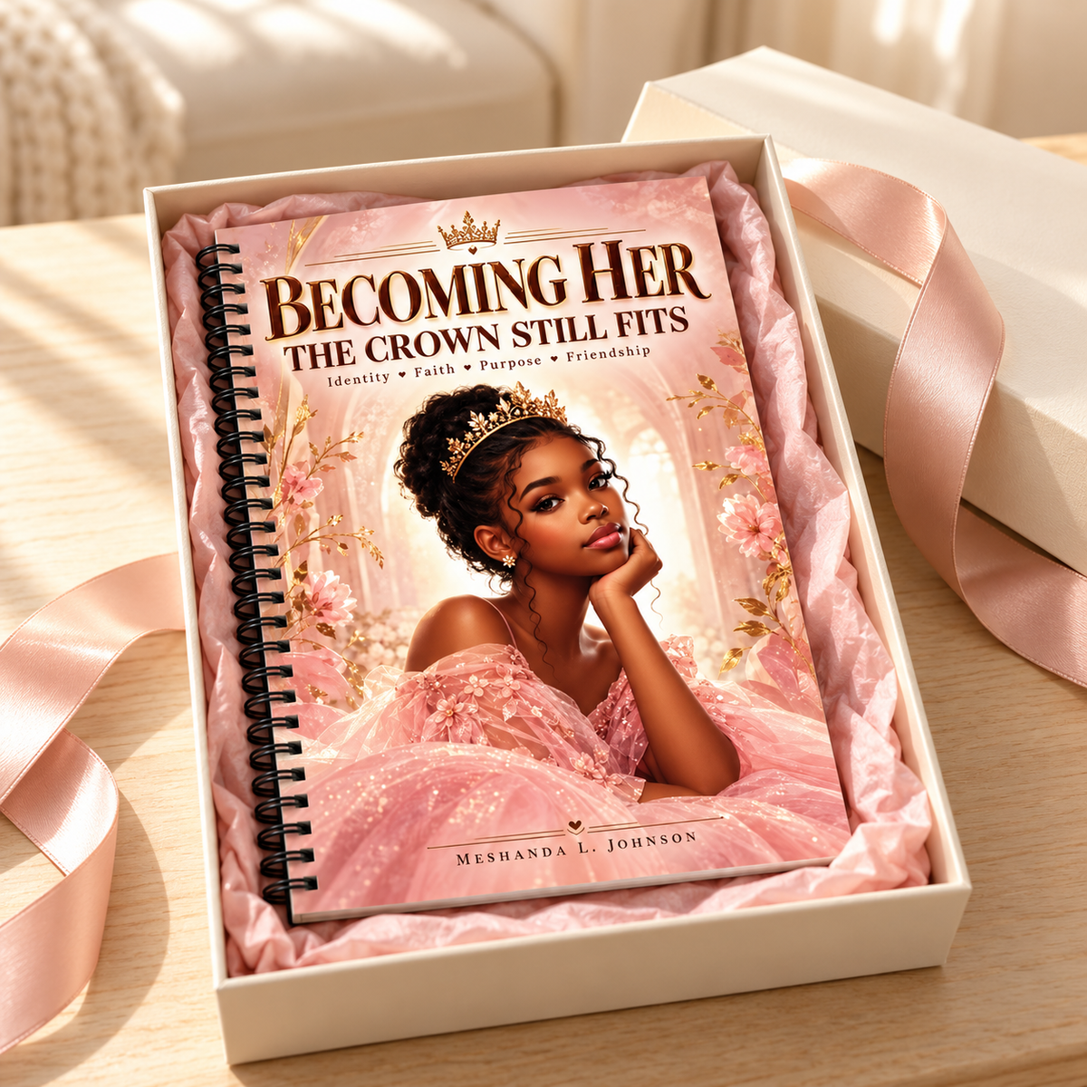 Becoming Her: The Crown Still Fits faith-based journal for girls styled as a meaningful gift for reflection and personal growth.