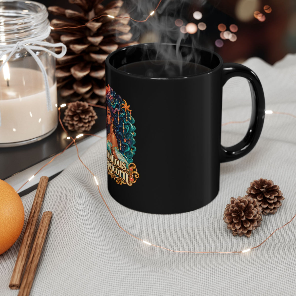 Ambitious Capricorn Black Mug | Celestial Elegance Collection | Joyous Life Journals®