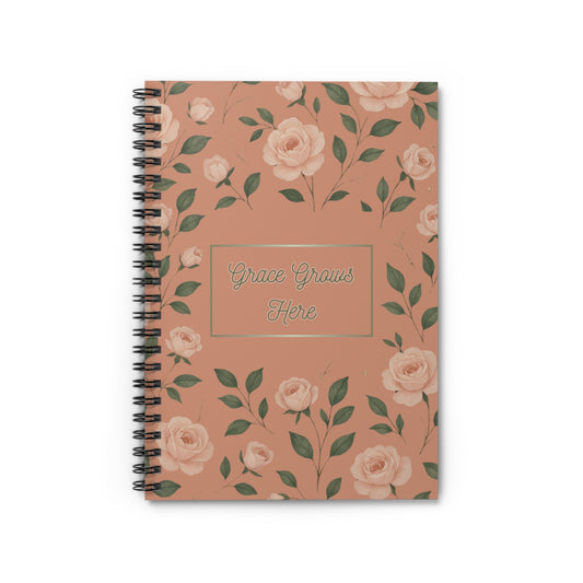 Grace Grows Here Spiral Journal – Peach Floral Notebook for Prayer, Healing & Daily Devotionals