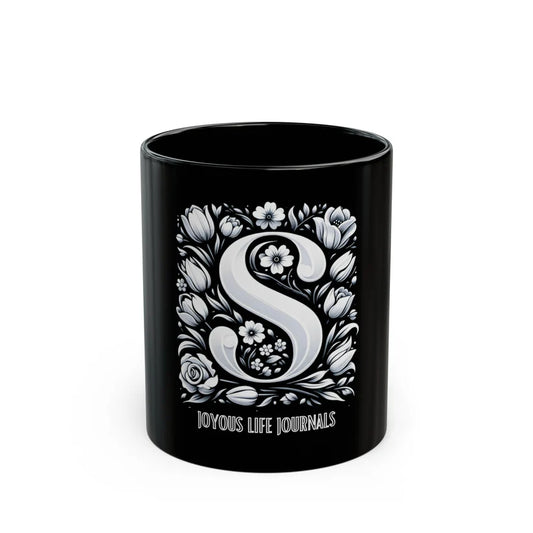 Sip of Sophistication: Monogram S 11oz Black Coffee Mug | Joyous Life Journals
