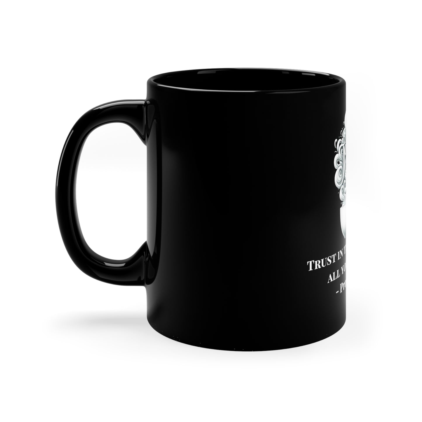 Trust Mug – Proverbs 3:5: Heartfelt Faith, 11oz Black Ceramic | Joyous Life Journals